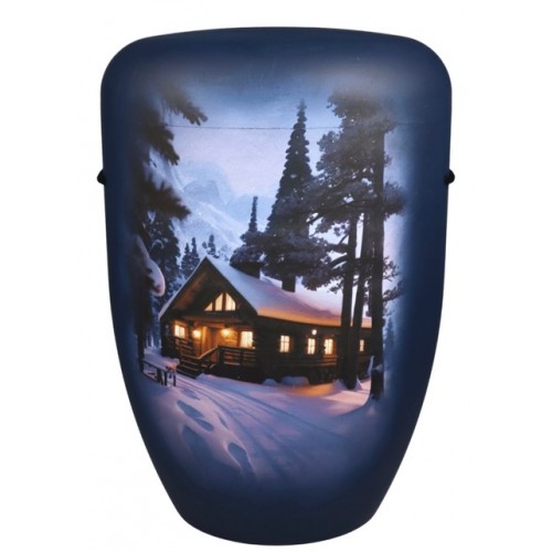 Hand Painted Biodegradable Cremation Ashes Funeral Urn / Casket - Alpine Lodge Winter Wonderland